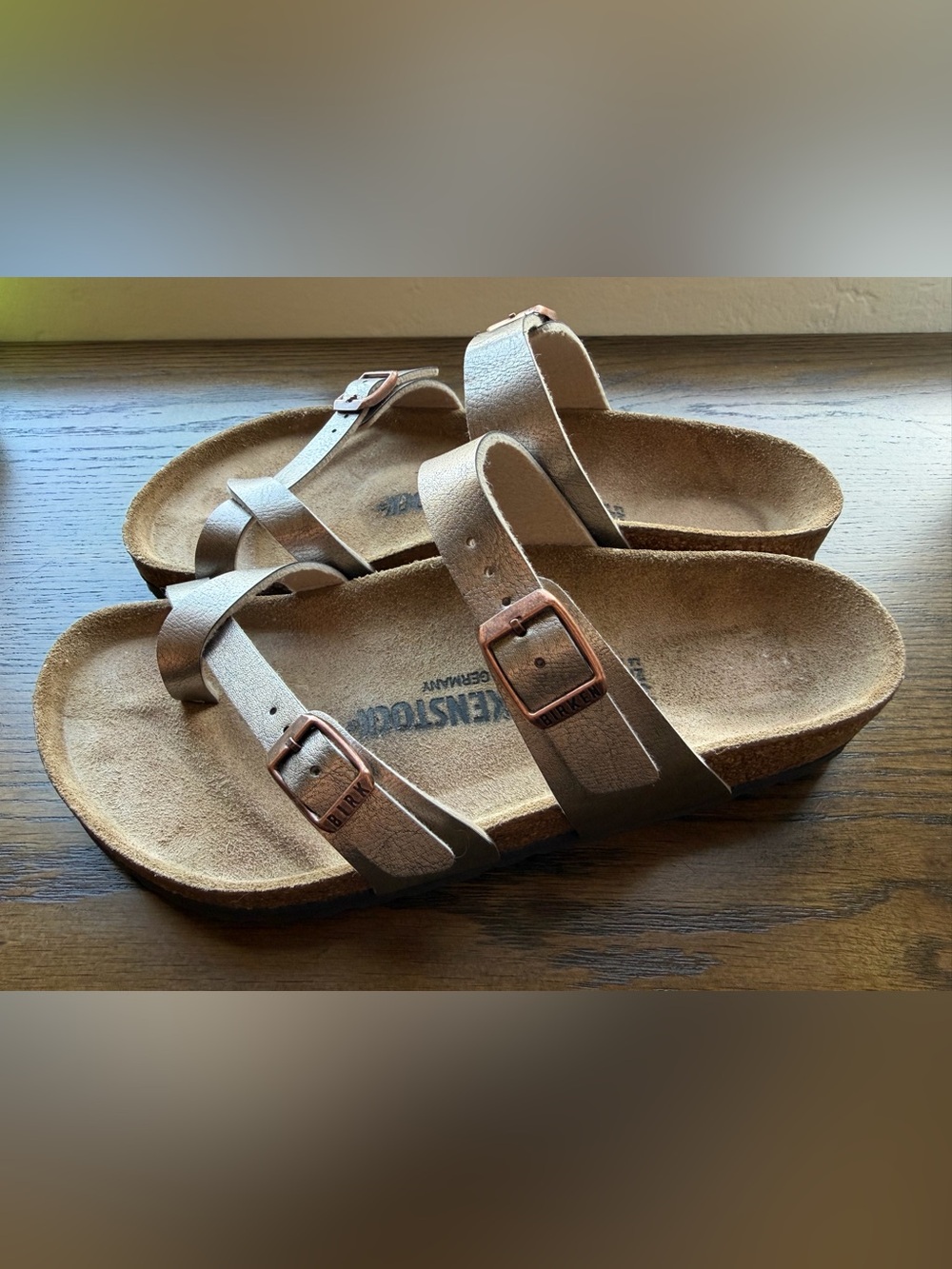 NWOT!! Birkenstock Mayari Gold Two-Strap Sandals